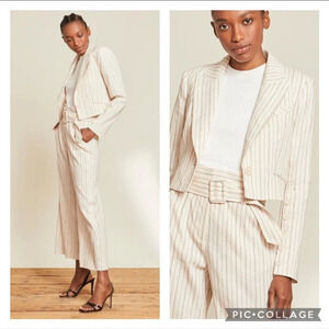 SET Veronica Beard SUIT Armada Blazer Jacket Dexter Trouser Pants Ecru Stripe 2